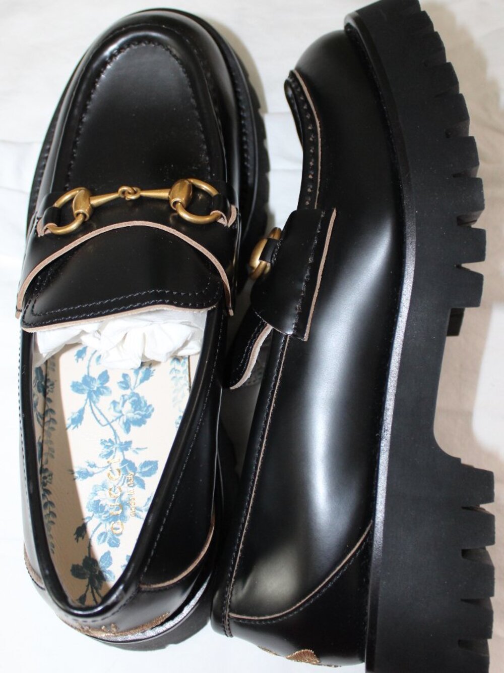 NWB Gucci GG Horsebit Black Leather Moccasin Lug Soles Loafers 577236 - Picture 2 of 9